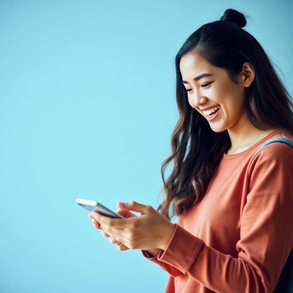 Young professional excitedly browsing on their smartphone